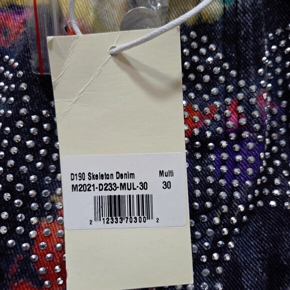MNML Men’s Size 30 Skeleton Sequins/Rhinestones Multicolored Denim Jeans - Picture 6 of 9